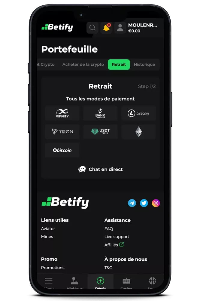 betify retrait 21